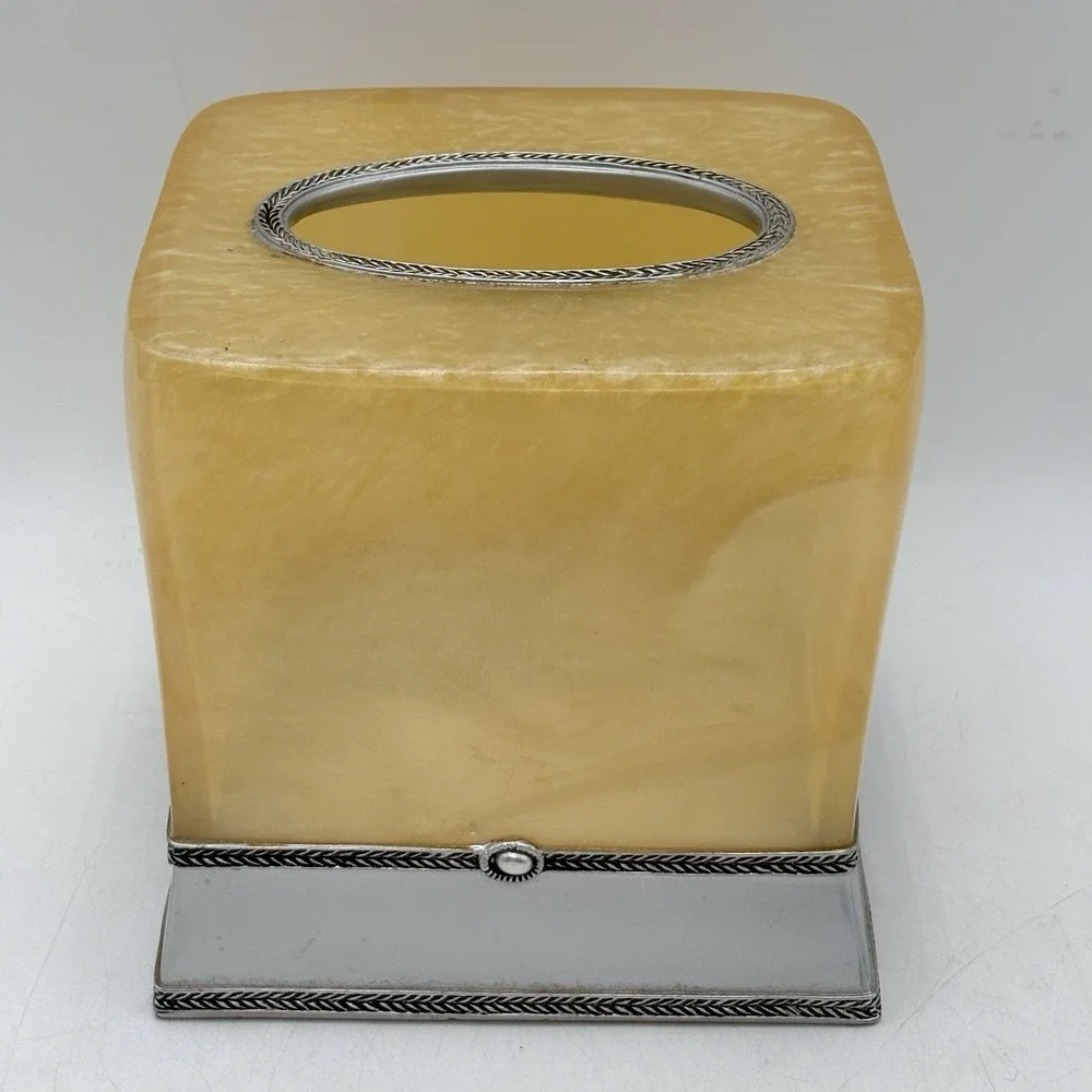 Wamsutta Palace Pearl Tissue Box Cover Faux Alabaster Yellow Bathroom Decor